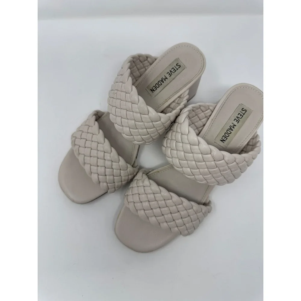 Steve Madden Daphnee Bone White Woven‎ Heeled Sandals